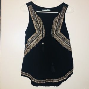 Black tank w gold embroidery throughout the front